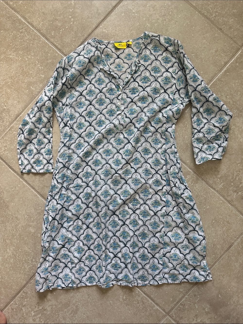 Roller Rabbit Blue, White & Teal Printed Swim Coverup Tunic